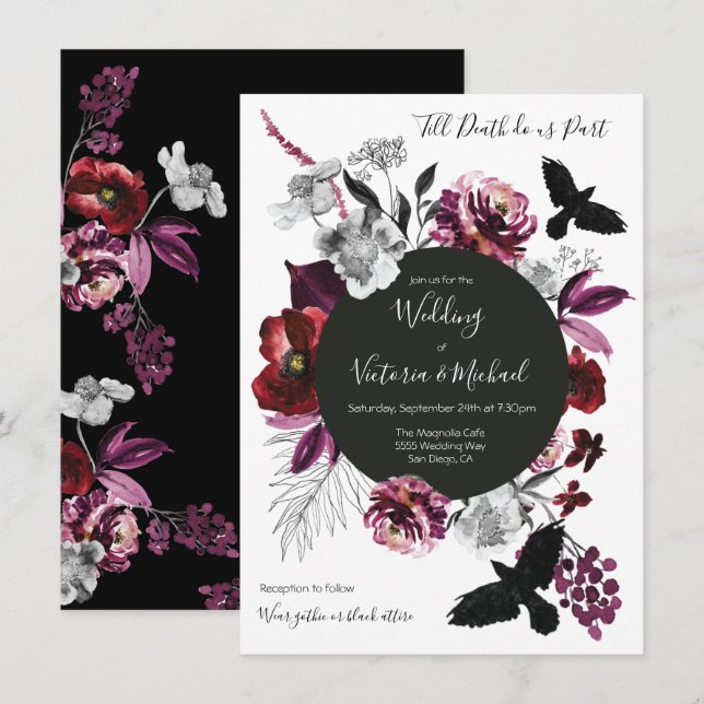 Invitation Gothique Floral Dark & Moody Mariage (Devant / Derrière)