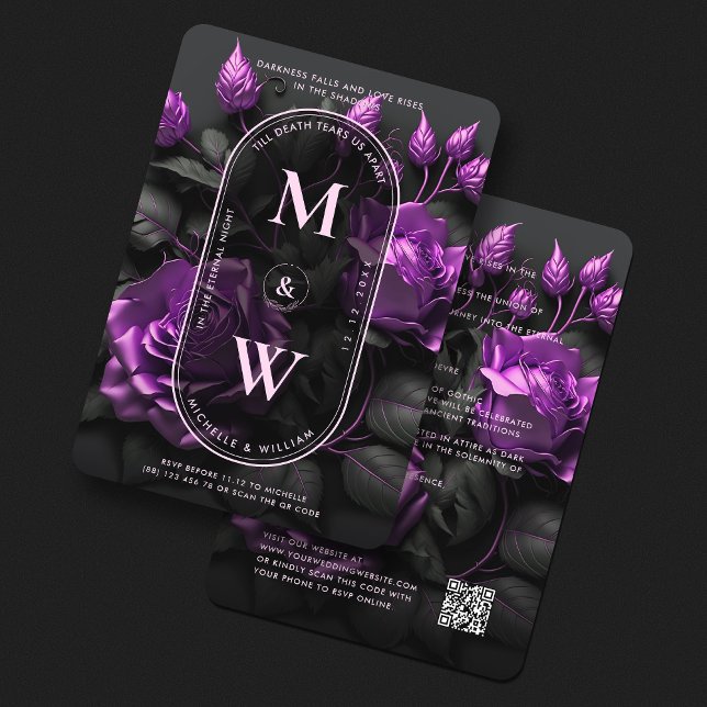 Invitation Gothique Floral Violet Roses Boho Elégant mariage (Gothic Floral Purple Roses Boho Elegant Wedding Invitation
)