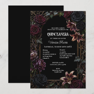 Invitation gothique florale lunatique pour Quincea