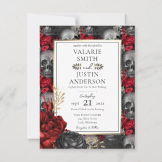 Invitation gothique florale rouge et noire tout-en