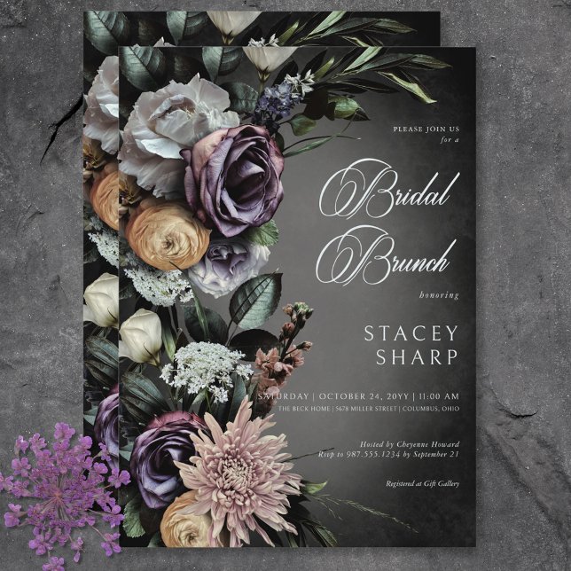 Invitation Gothique foncé Mystérieux Muté flou Brunch (Dark Gothic Mysterious Muted Floral Blur Brunch Invitation)