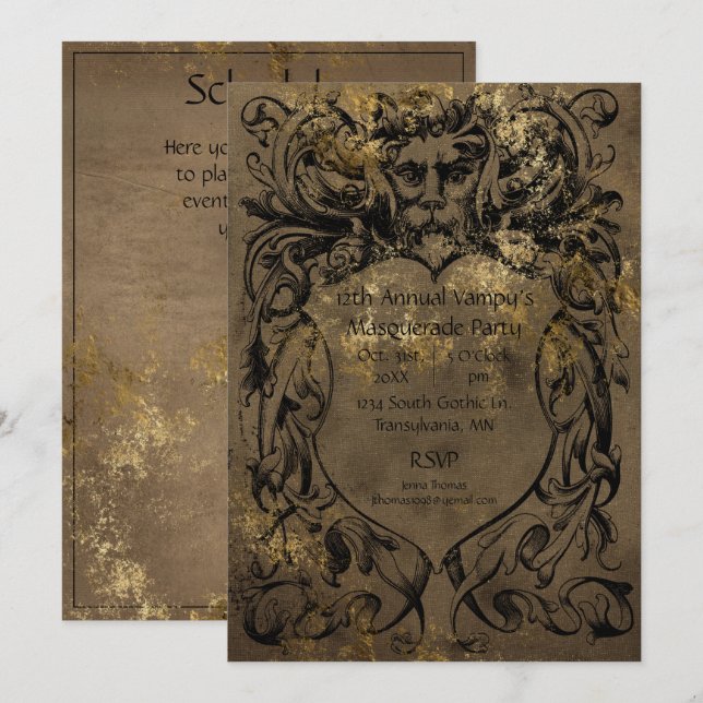 Invitation Gothique Gold Foil Halloween Party (Devant / Derrière)