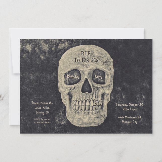 Invitation Gothique Gris Beige Crâne Anniversaire RIP à ses 2 (Devant)