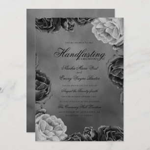 Invitation Gothique Gris Monochrome Élégant Floral Handfastin