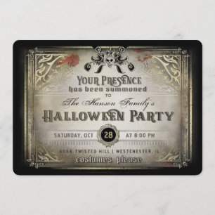 Invitation Gothique Halloween Elegance Party Black & Gold Sku