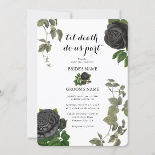 Invitation Gothique Halloween Rose noir Mariage blanc