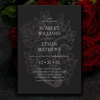 Invitation Gothique Handfasting Black Floral Heart Élégant