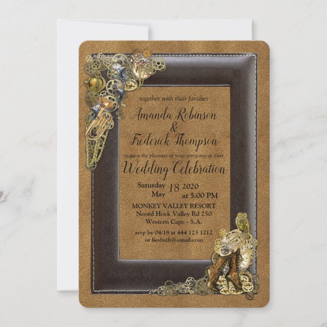 Invitation Gothique - Mariage Steampunk sur daim (Devant)