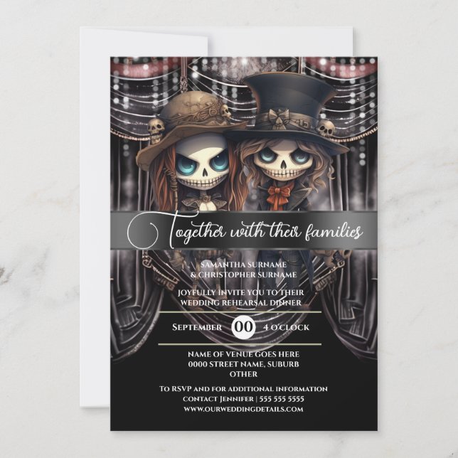 Invitation Gothique marié marié squelette couple zombie ghoul (Devant)