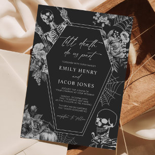 Invitation Gothique Noir crâne floral Mariage d'Halloween