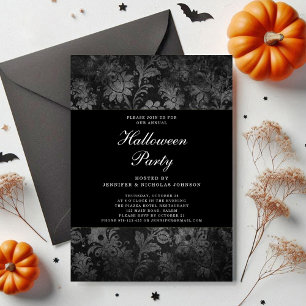 Invitation Gothique Noir Damas Fête d'Halloween