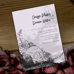 Invitation Gothique Noir & Lavande Crâne Roses à la main