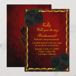 Invitation Gothique Noir Rose sang Rouge Mariage Bridesmaid