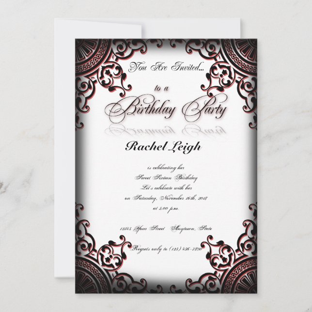 Invitation gothique noire et rouge d'anniversaire (Devant)