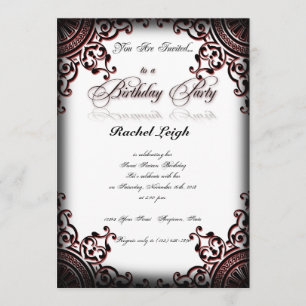 Invitation gothique noire et rouge d'anniversaire