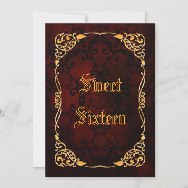 Invitation Gothique Or encadré Sweet 16 (Devant)