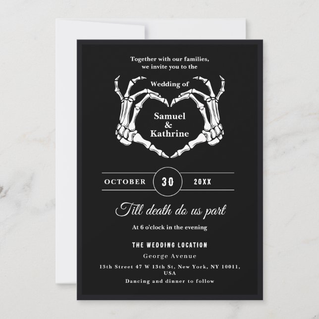 Invitation Gothique Romantique Squelette main Halloween Maria (Devant)