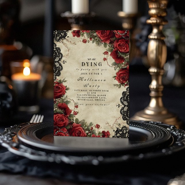 Invitation Gothique Rouge Rose dentelle Halloween Party (Créateur téléchargé)
