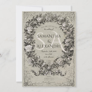 Invitation Gothique Royal Médiéval Floral Rose Mariage de cou