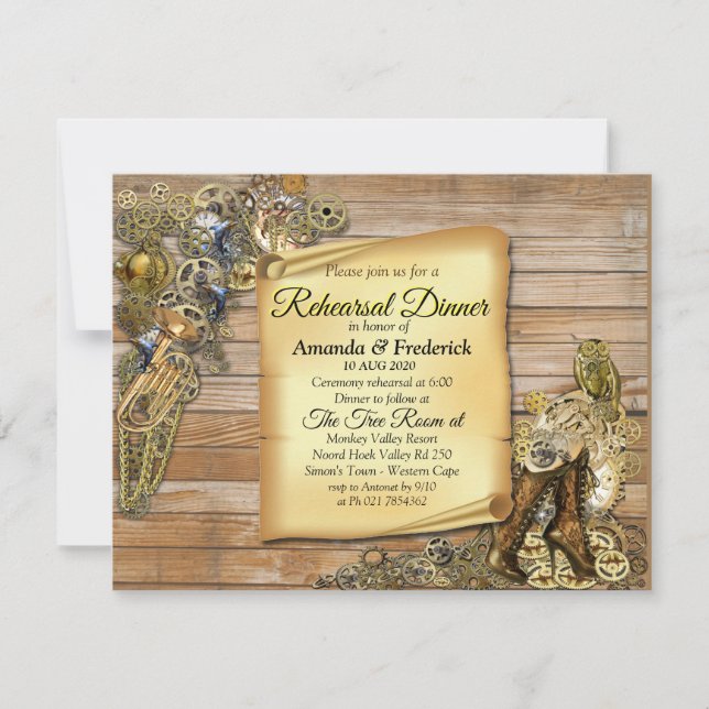 Invitation Gothique - Steampunk sur le dîner de répétition su (Devant)