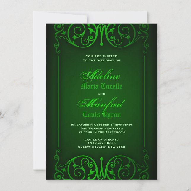 Invitation Gothique Victorien Ghoulish Mariage vert (Devant)
