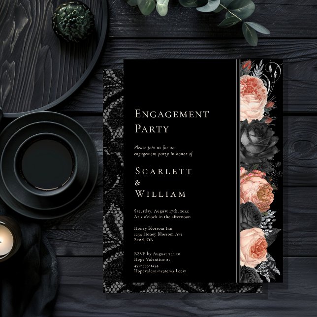 Invitation Gothique Vintage Black Blush (Créateur téléchargé)