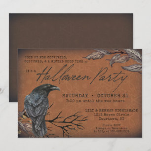 Invitation Gothique Vintage Corbeau Éffrayant Halloween Invit