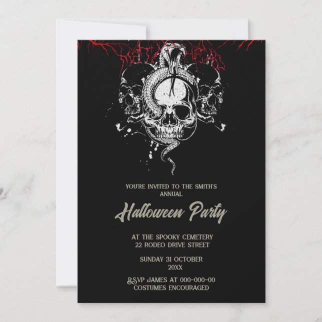 Invitation gothique vintage crâne éffrayant halloween (Devant)