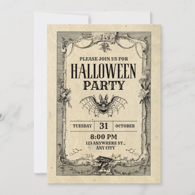 Invitation gothique Vintage du parti Halloween (Devant)