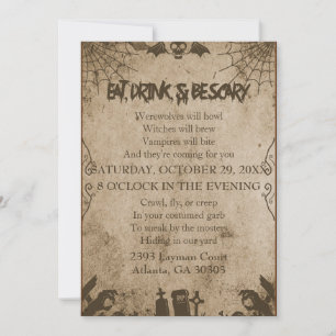 Invitation Gothique vintage Mange, Bois et Soyez effrayant Ha