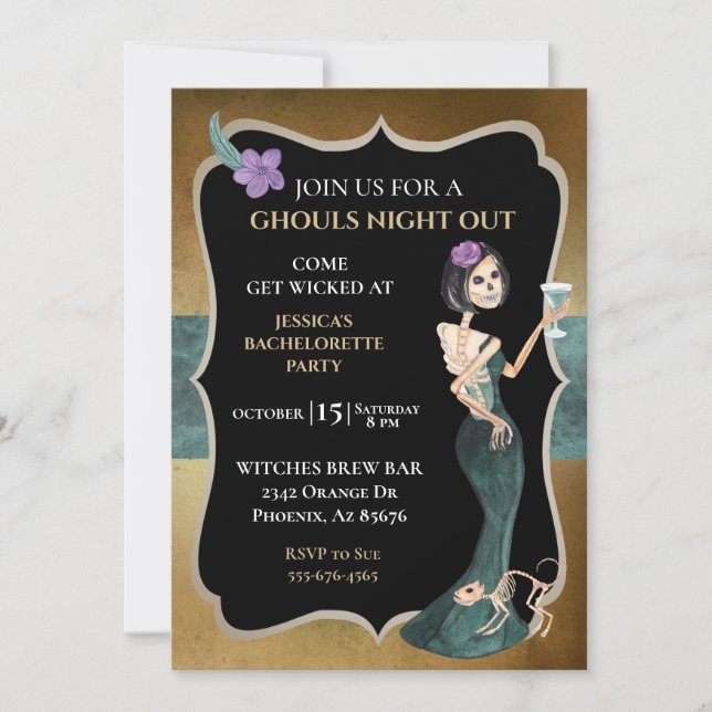 Invitation Gouls Night out Bachelorette Halloween Skeleton (Devant)