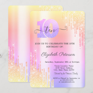 Invitation Gourde Anniversaire 10 Ans Paillettes Dégradées
