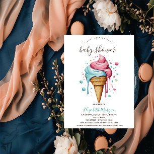 Invitation Gouttes de glace rose rayée Baby Shower d'été