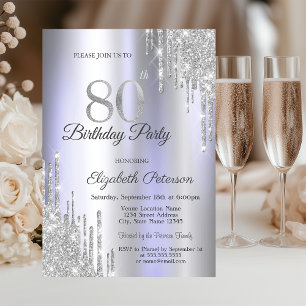 Invitation  Gouttes de paillettes argentées Anniversaire 80 a