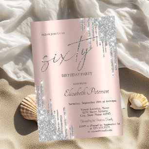 Invitation Gouttes de paillettes argentées Cool Rose dorée 60
