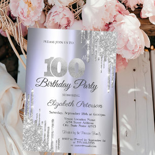 Invitation Gouttes de paillettes argentées Fête de 100 ans vi