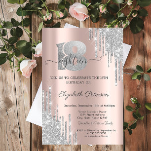 Invitation Gouttes de paillettes argentées modernes pour 18 a