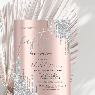 Invitation Gouttes de paillettes argentées pour 50 ans