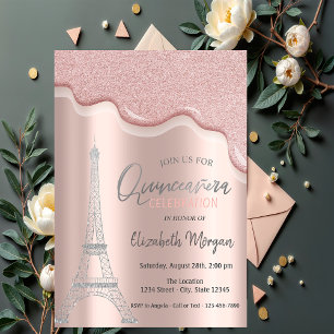 Invitation Gouttes de paillettes argentées, Quinceañera de la
