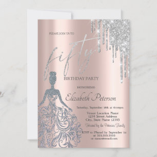 Invitation Gouttes de paillettes argentées, robe de fille 50e