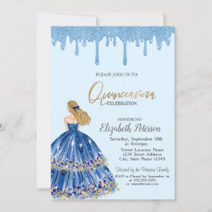 Invitation Gouttes de paillettes bleu clair, robe fille Quinc