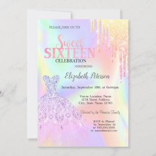 Invitation Gouttes de paillettes cool, robe holographique Swe
