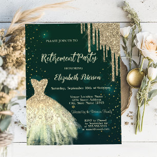 Invitation Gouttes de paillettes dorées fraîches, Robe de ret