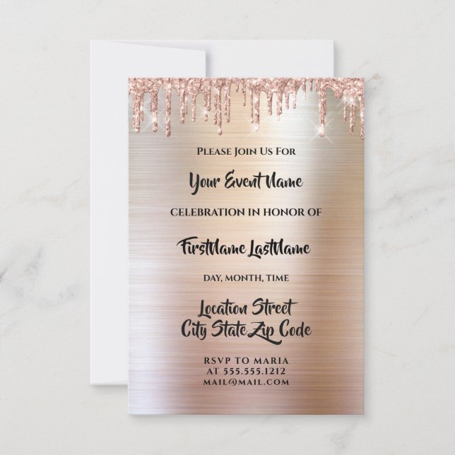 Invitation Gouttes de paillettes gouttes rose mariage de mari (Devant)