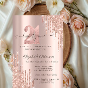 Invitation Gouttes de paillettes modernes Rose Gold Anniversa