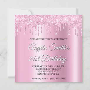 Invitation Gouttes de paillettes roses scintillantes ombre po