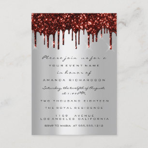 Invitation Gouttes de paillettes rouges gris argenté Mariage