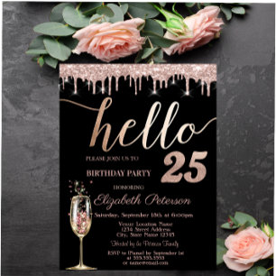 Invitation Gouttes de paillettes, Verre à champagne Fête d'an