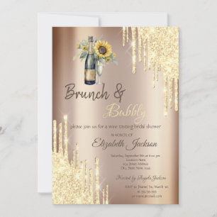 Invitation Gouttes d'Or, Champagne, Fête de Mariage aux Tourn