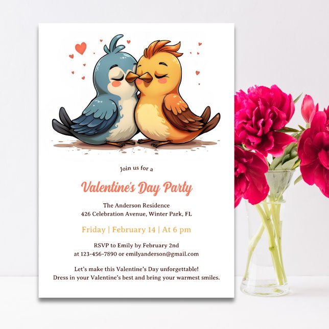 Invitation Govebirds de Saint-Valentin (Cute Sweet Lovebirds Valentine's Day Party Invitation)